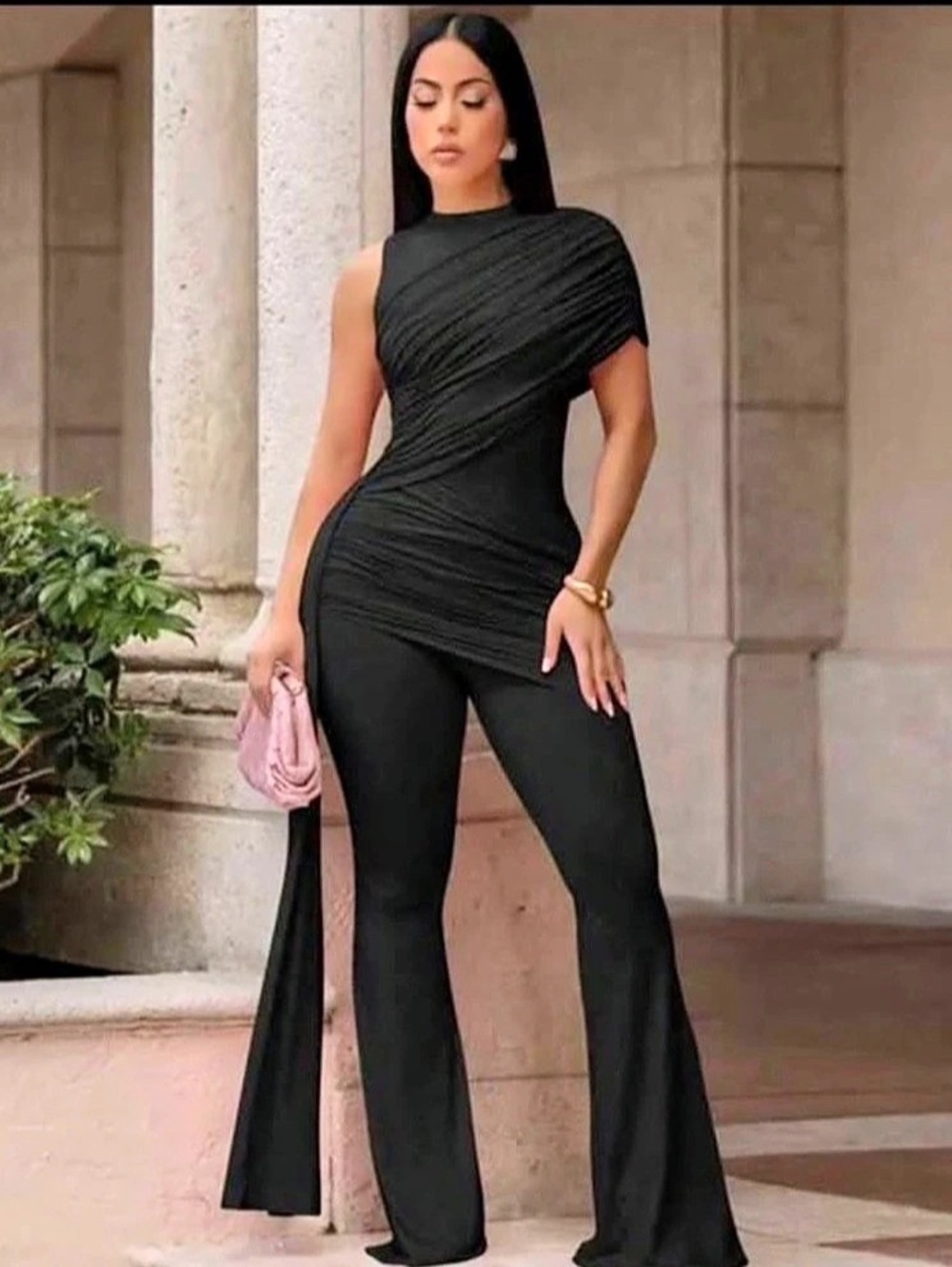 Black Draped Wide Leg Jumpsuit Like New